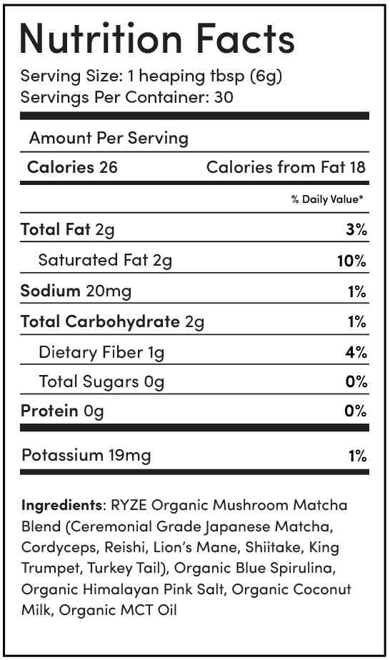 RYZE Nutrition Label