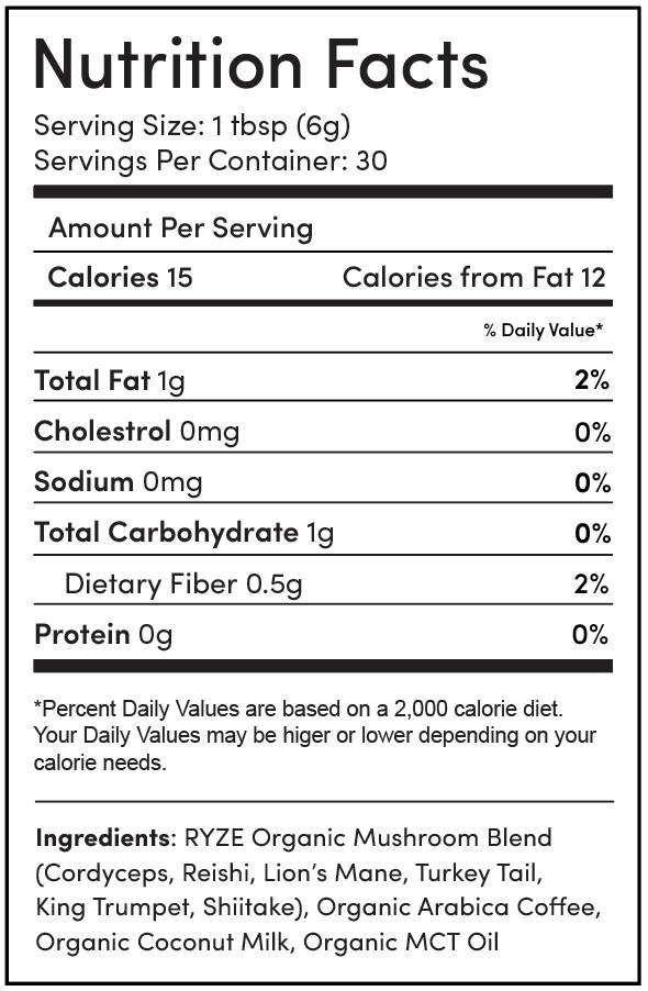 RYZE Nutrition Label