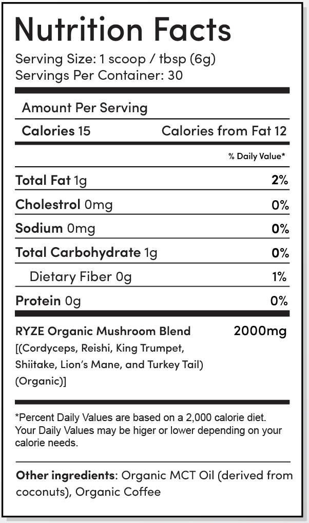RYZE Nutrition Label