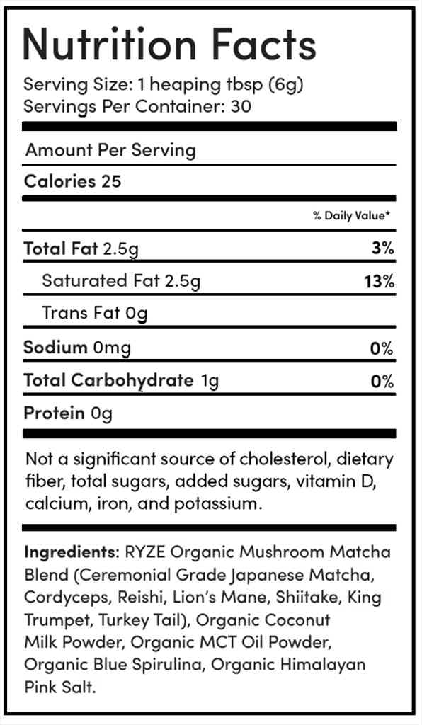 RYZE Nutrition Label