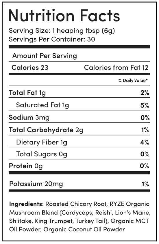RYZE Nutrition Label