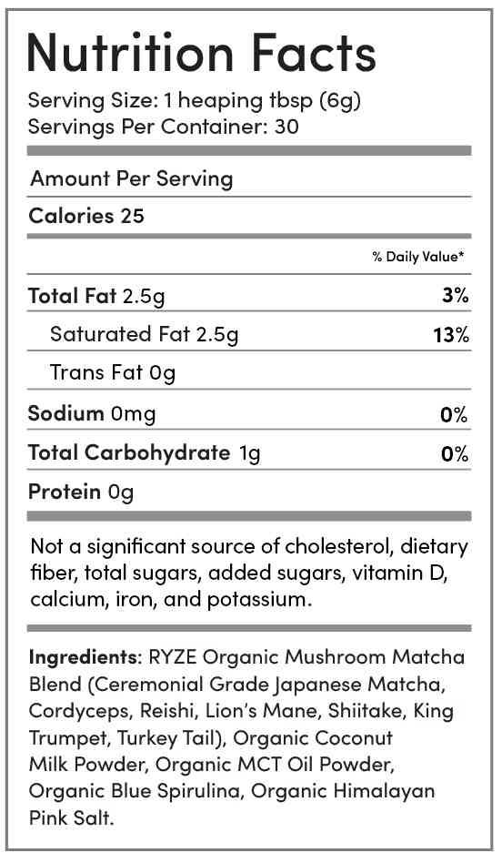 RYZE Nutrition Label