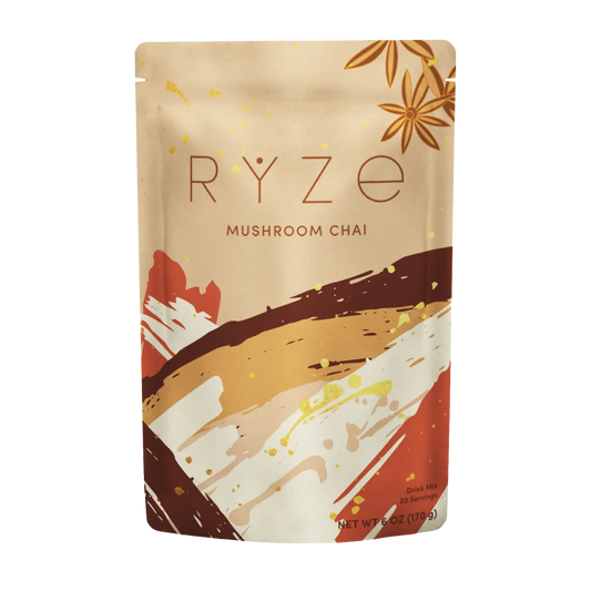 Ryze Mushroom Chai package on a white background