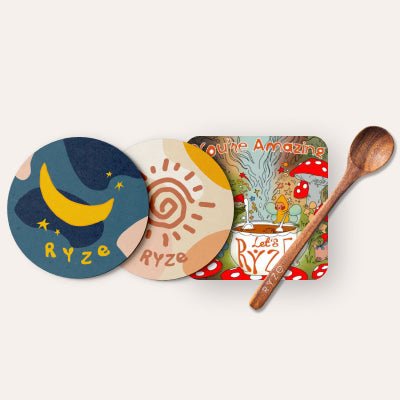 Coasters + Mushroom Magnet + Acacia Spoon - RYZECoasters + Mushroom Magnet + Acacia SpoonRYZE