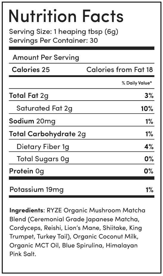 RYZE Nutrition Label