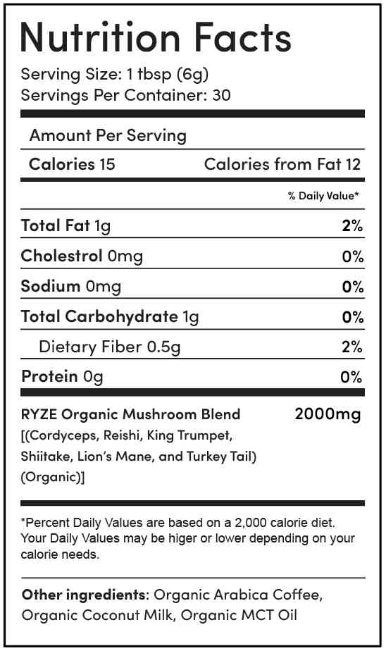 RYZE Nutrition Label