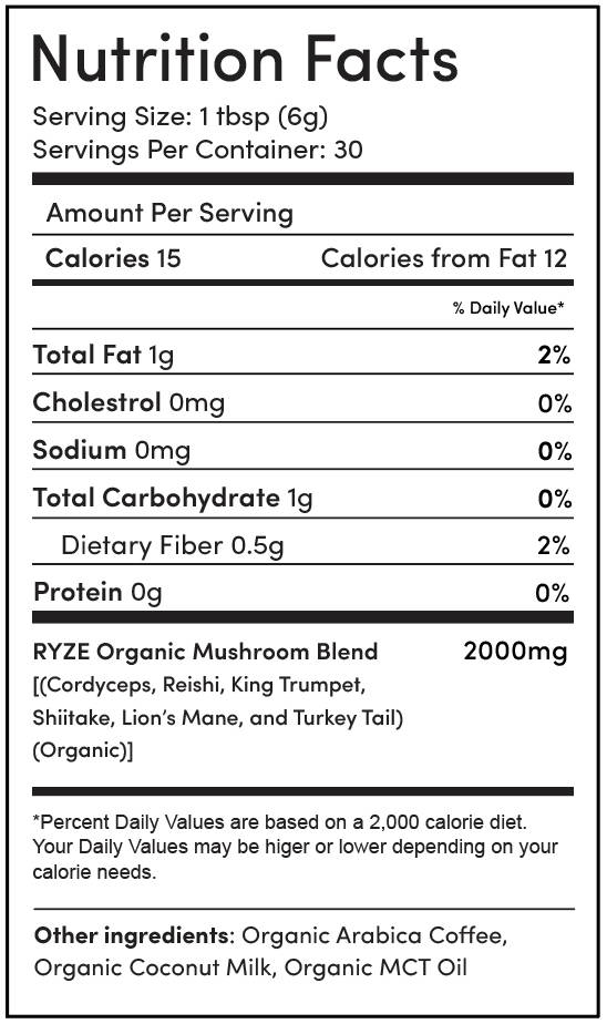 RYZE Nutrition Label