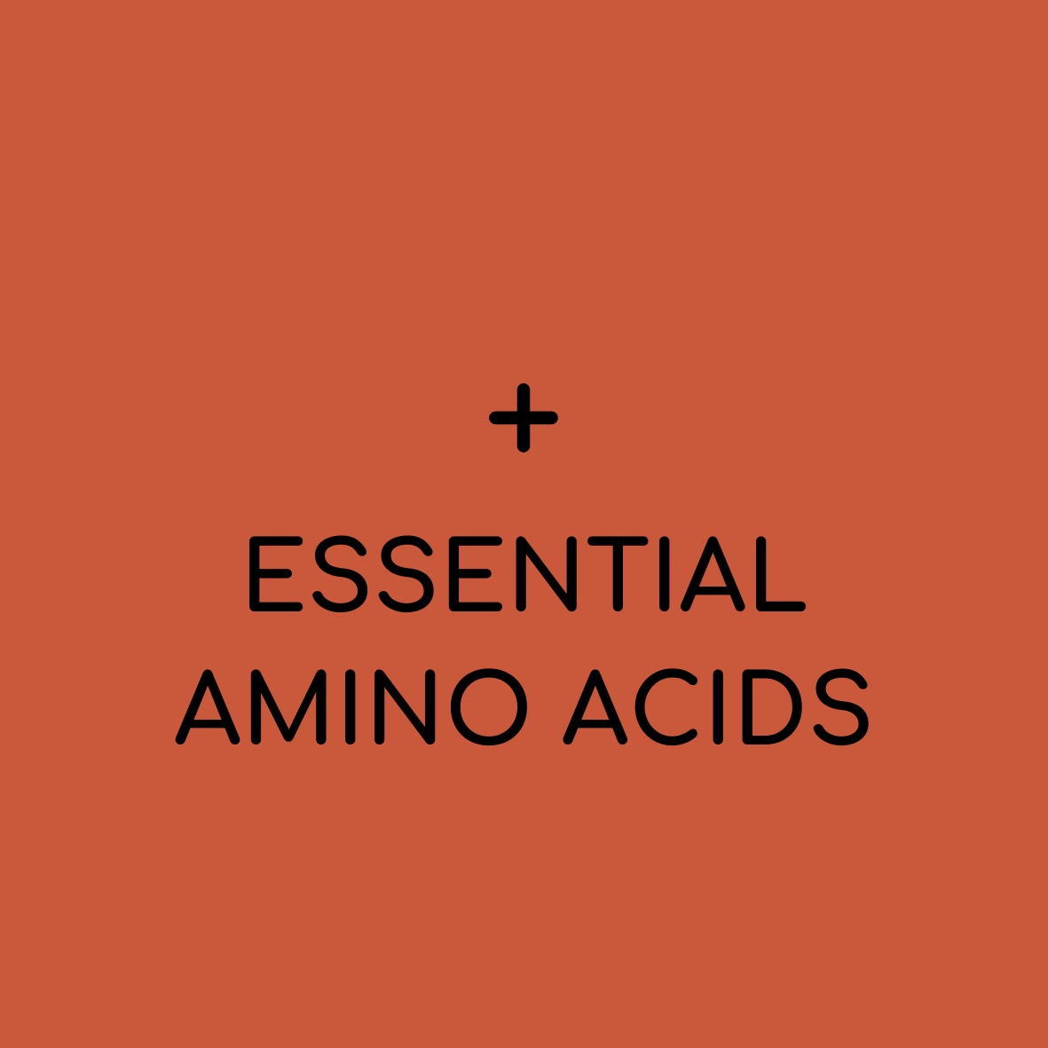 Solid background with plus sign and "essential amino acids"