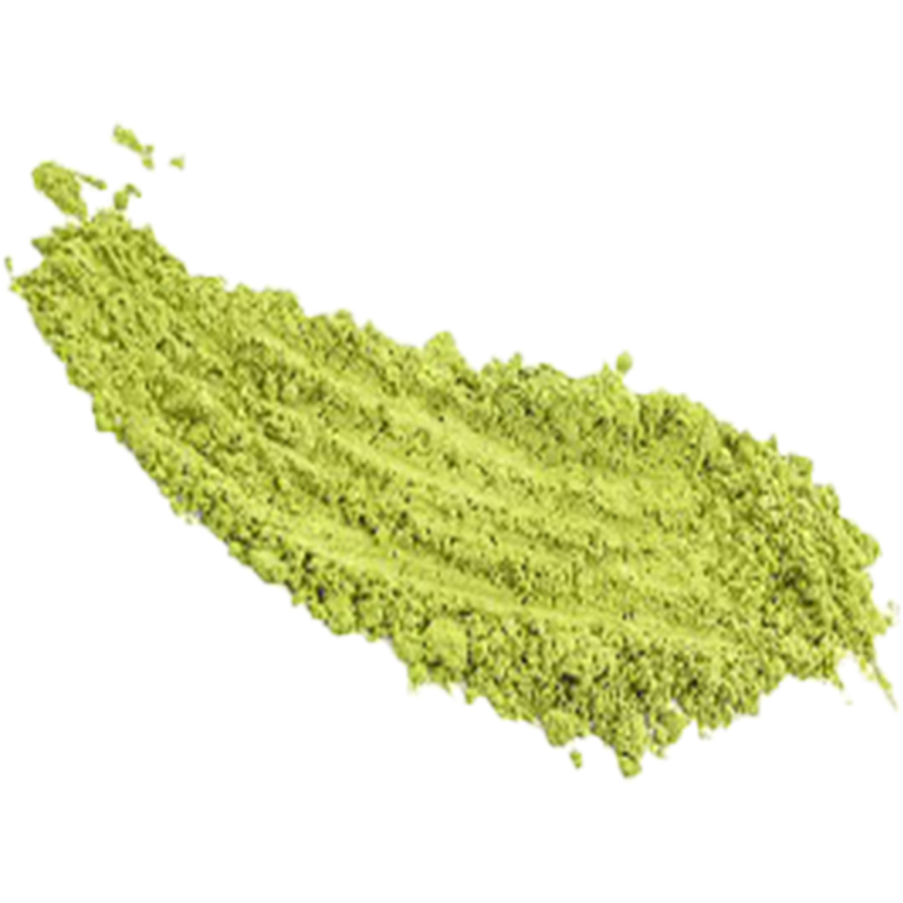 Green matcha powder on a white background.