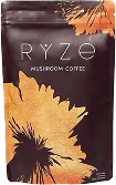 RYZE Mushroom Coffee brown package with orange floral design.